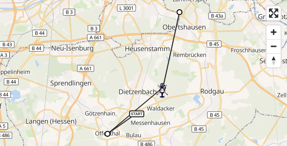 Flugroute Polizeihubschrauber Dietzenbach - Dietzenbach, 15 August 2026, 12:26