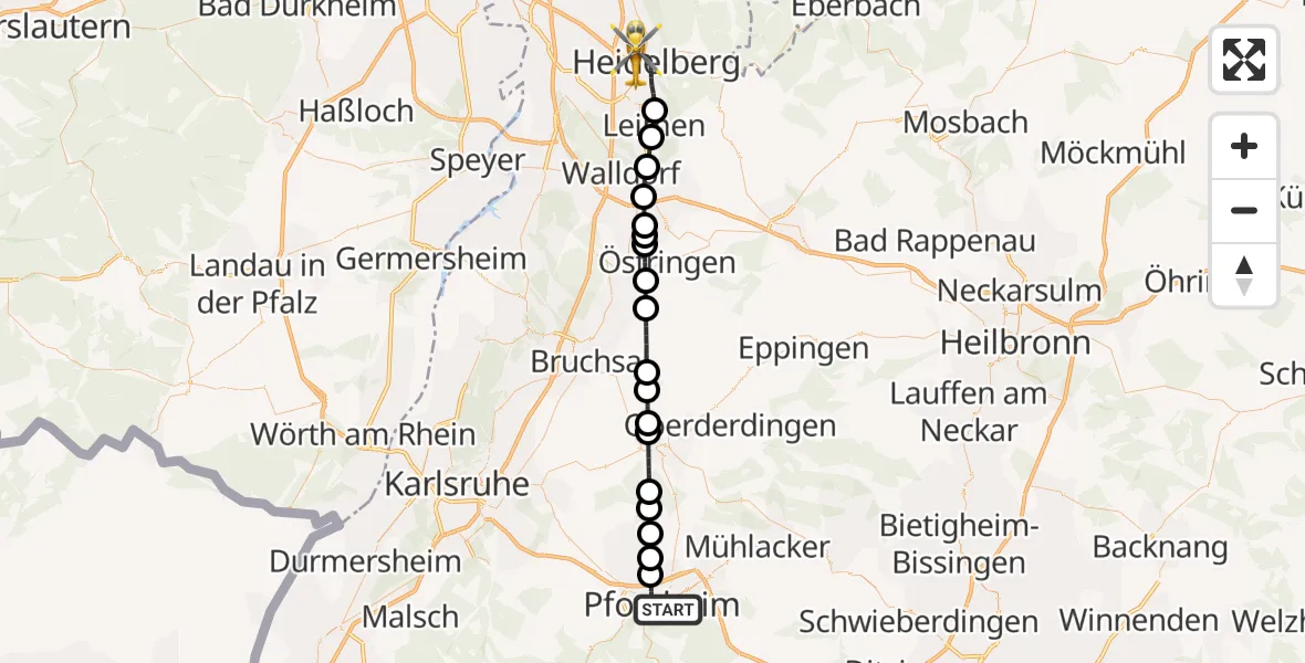 Flugroute Rettungshubschrauber Pforzheim - Heidelberg, 15 August 2026, 12:33
