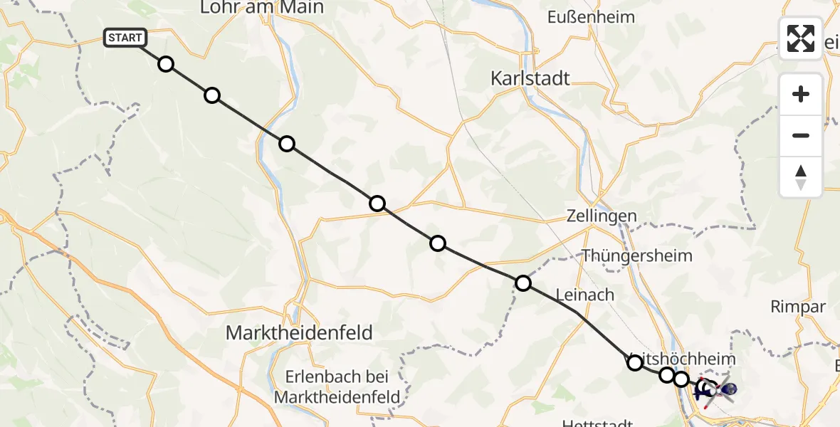 Flugroute Polizeihubschrauber Forst Lohrerstraße - Würzburg-Schenkenturm Flugplatz, 15 August 2026, 12:34
