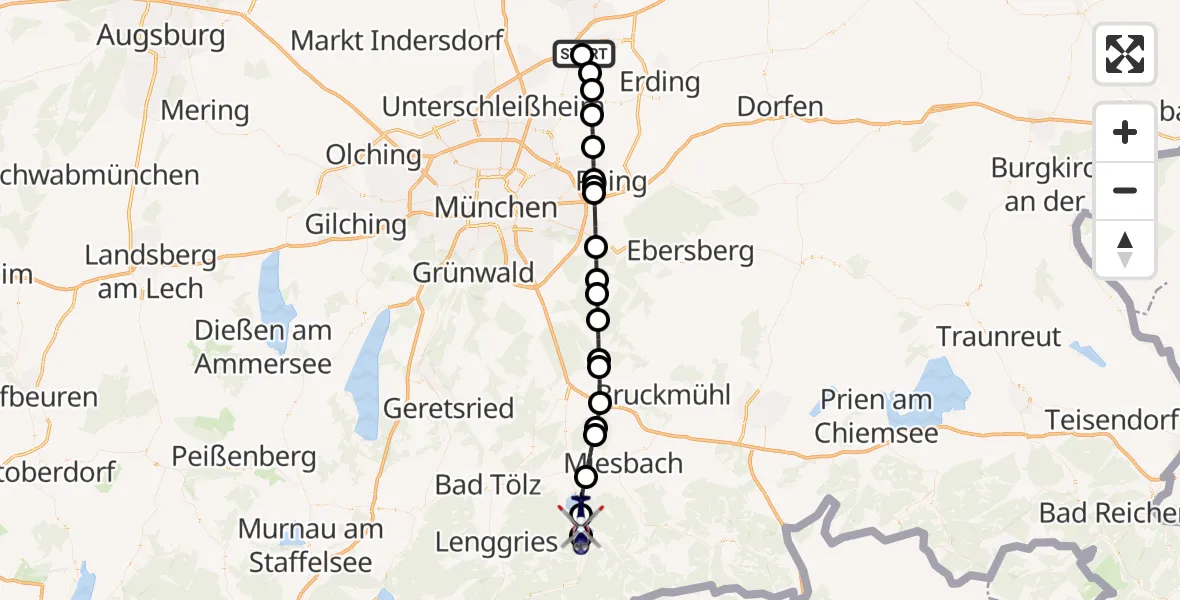 Flugroute Polizeihubschrauber München Flughafen - Tegernsee, 15 August 2026, 12:35