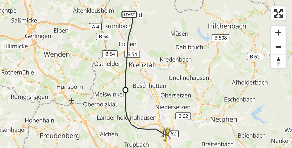 Flugroute Rettungshubschrauber Kreuztal - Siegen, 15 August 2026, 12:44