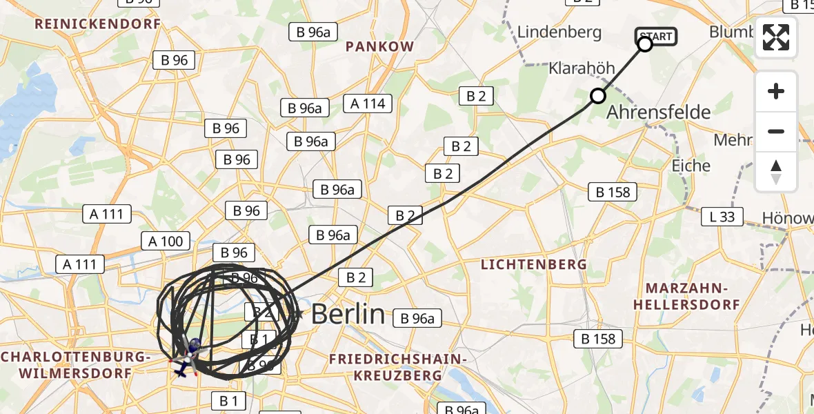 Flugroute Polizeihubschrauber Ahrensfelde Hubschrauberlandeplatz - Berlin, 15 August 2026, 12:45