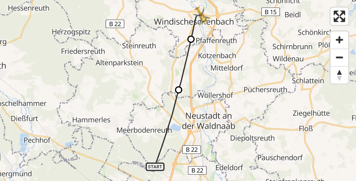 Flugroute Ambulanzhubschrauber Altenstadt a.d.Waldnaab - Windischeschenbach, 15 August 2026, 12:51