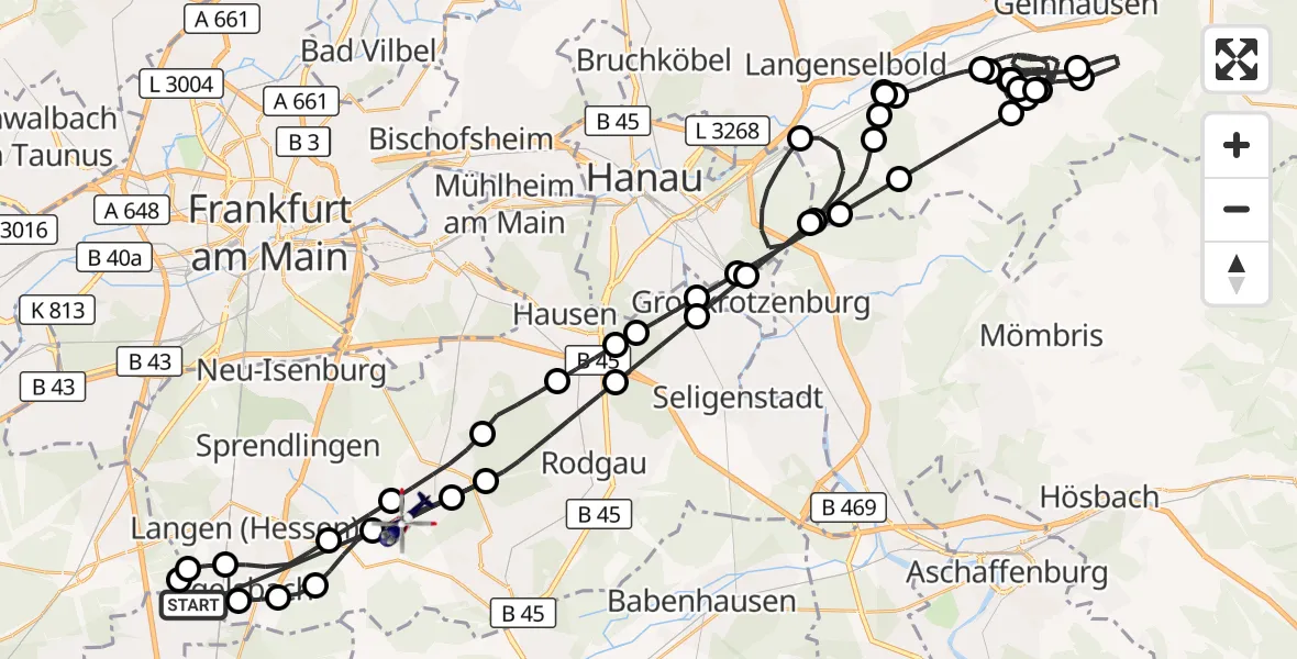 Flugroute Polizeihubschrauber Flughafen Frankfurt-Egelsbach - Dietzenbach, 15 August 2026, 12:52