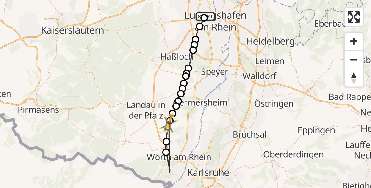 Flugroute Rettungshubschrauber Ludwigshafen Accident Hospital - Herxheim bei Landau/Pfalz, 15 August 2026, 13:18