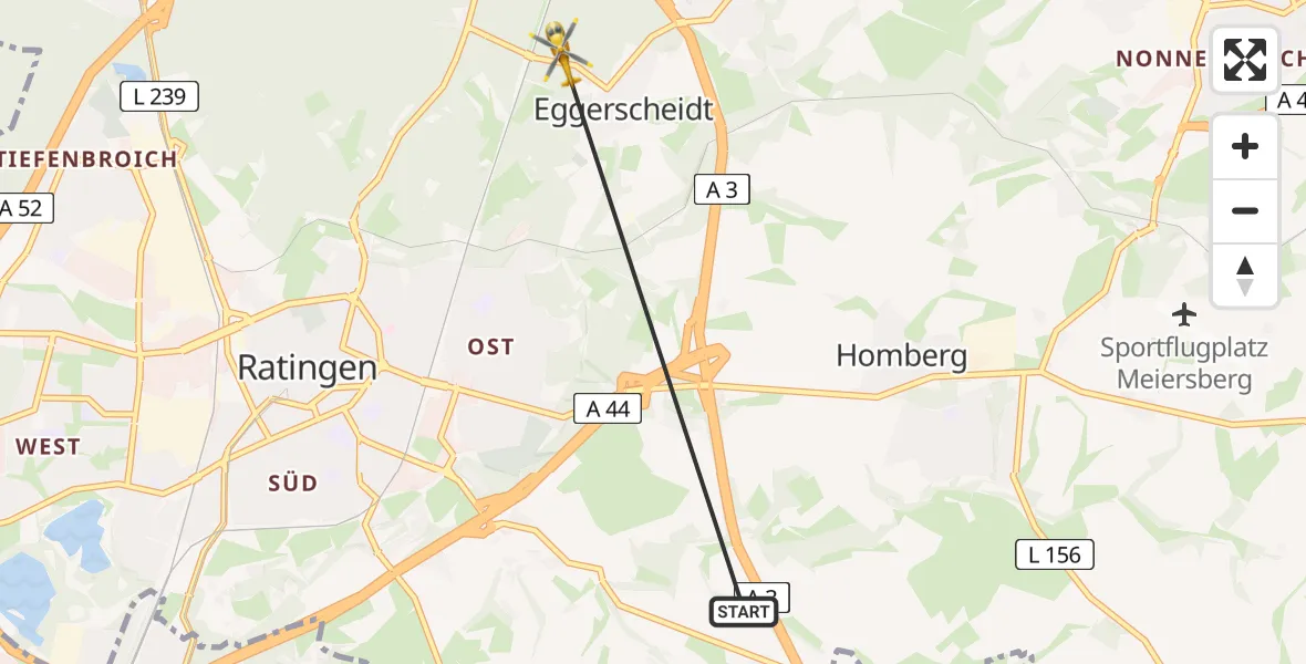 Flugroute Rettungshubschrauber Ratingen - Ratingen, 15 August 2026, 13:19