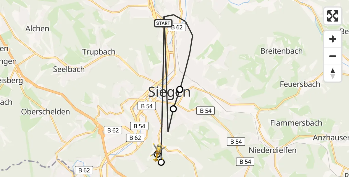 Flugroute Rettungshubschrauber Siegen - Evangelisches Jung-Stilling Hospital, 15 August 2026, 13:30