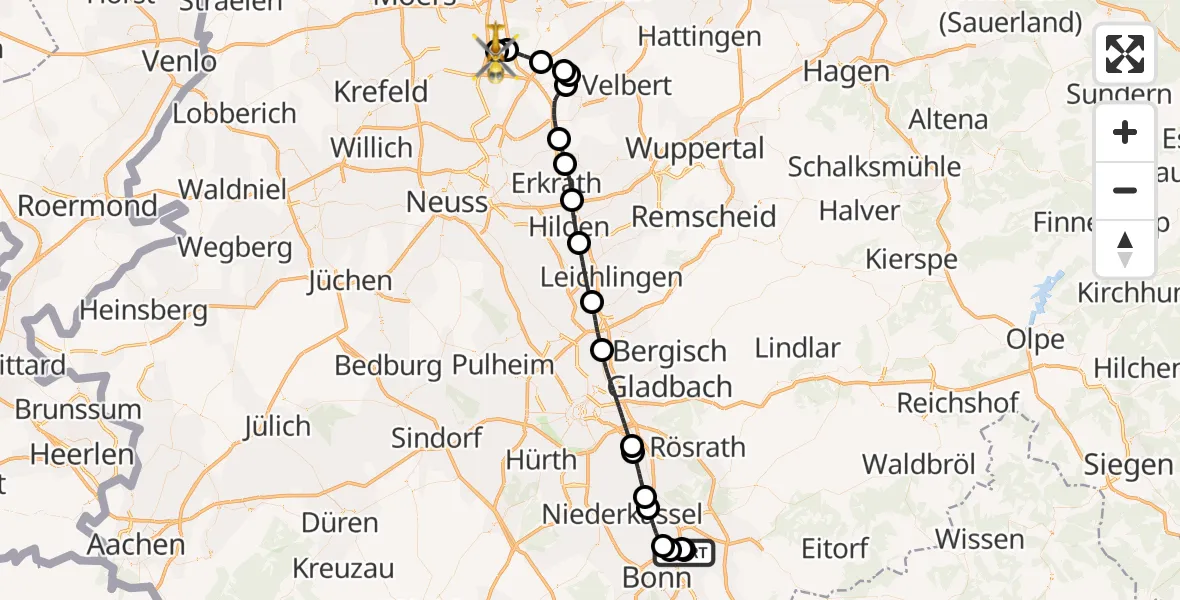 Flugroute Rettungshubschrauber Sankt Augustin - Duisburg Air Rescue Hubschrauberlandeplatz (Christoph 9), 15 August 2026, 13:31
