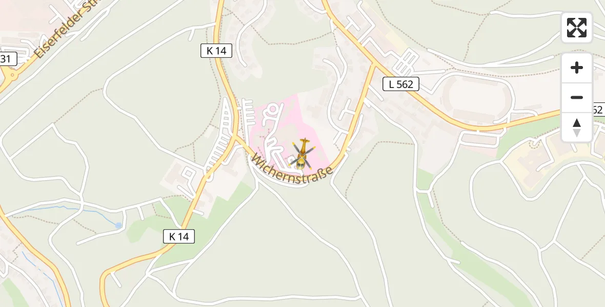 Flugroute Rettungshubschrauber Evangelisches Jung-Stilling Hospital - Evangelisches Jung-Stilling Hospital, 15 August 2026, 13:35