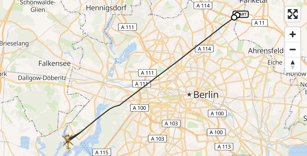 Flugroute Rettungshubschrauber Helios Clinic Berlin-Buch - Berlin, 15 August 2026, 13:40