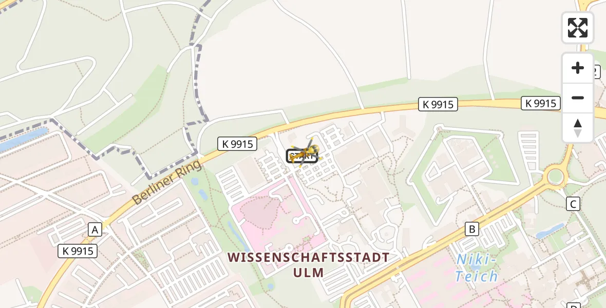 Flugroute Rettungshubschrauber Ulm Military Hospital Emergency - Ulm Military Hospital Emergency, 15 August 2026, 13:40