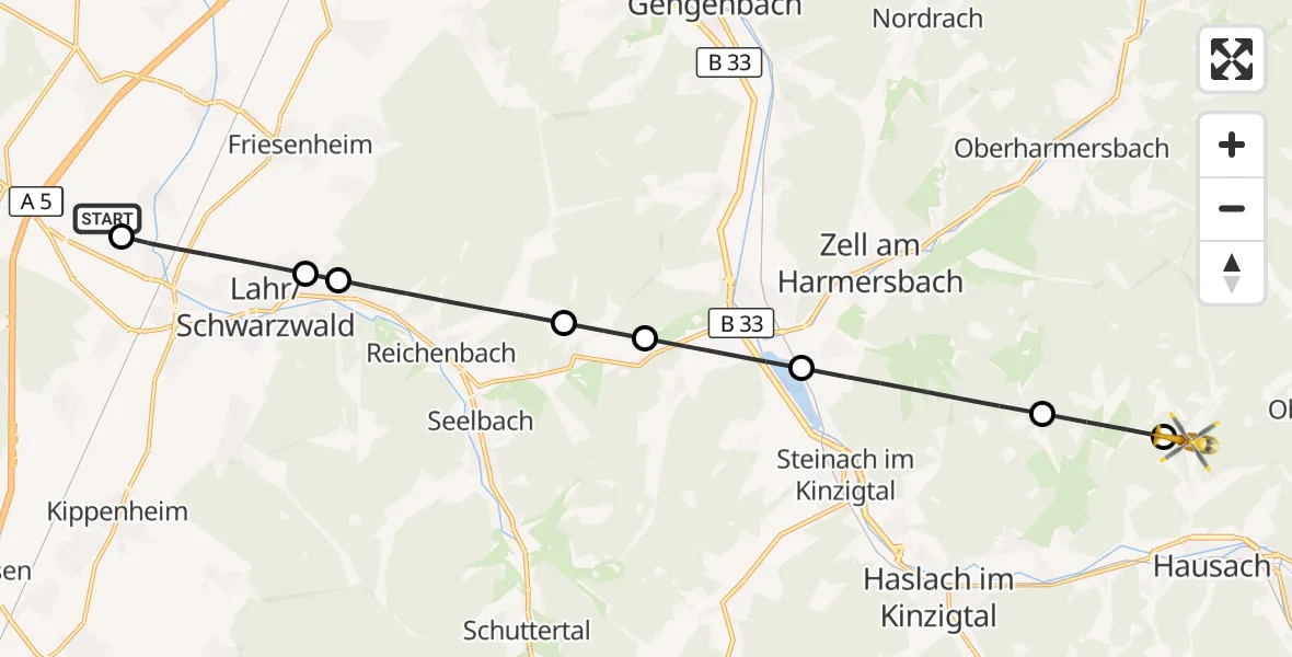 Flugroute Rettungshubschrauber Lahr Flughafen - Hausach, 15 August 2026, 13:43