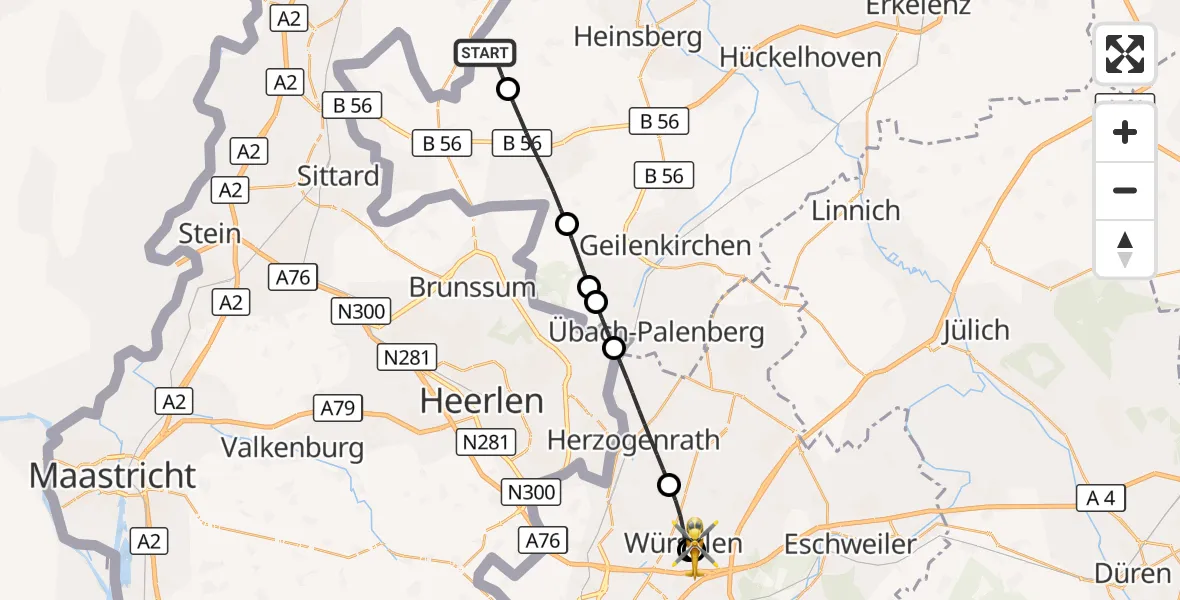 Flugroute Rettungshubschrauber Waldfeucht - Rhein-Maas Hospital, 15 August 2026, 13:58
