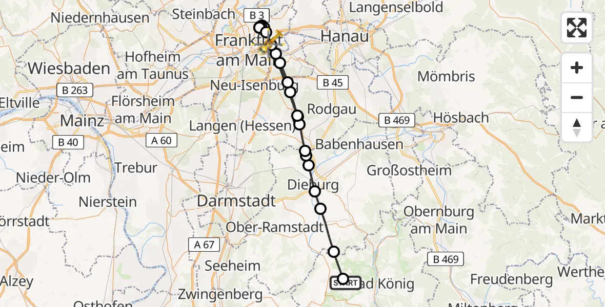 Flugroute Rettungshubschrauber Brombachtal - Frankfurt am Main, 15 August 2026, 14:13