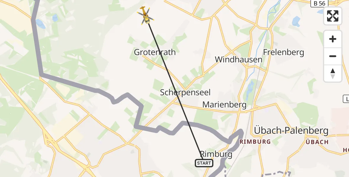 Flugroute Rettungshubschrauber Herzogenrath - Geilenkirchen, 15 August 2026, 14:13