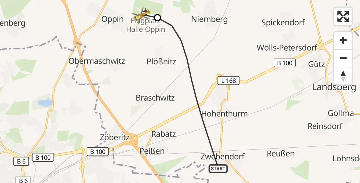 Flugroute Rettungshubschrauber Landsberg - Halle-Oppin Flugplatz, 15 August 2026, 14:17