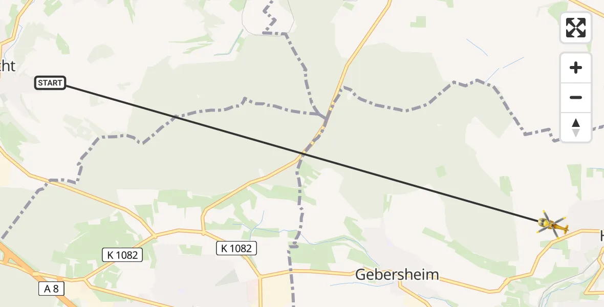 Flugroute Rettungshubschrauber Weissach - Leonberg, 15 August 2026, 14:20