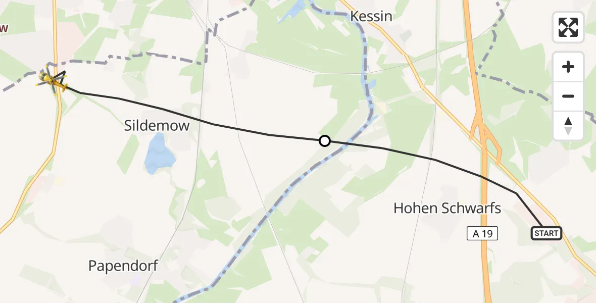 Flugroute Ambulanzhubschrauber Dummerstorf - Papendorf, 15 August 2026, 14:21