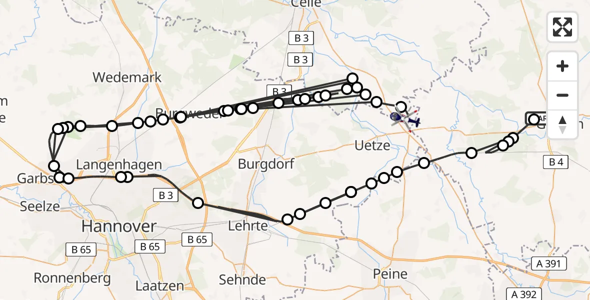 Flugroute Polizeihubschrauber Gifhorn Bundespolizei Hubschrauberlandeplatz - Langlingen, 15 August 2026, 14:22