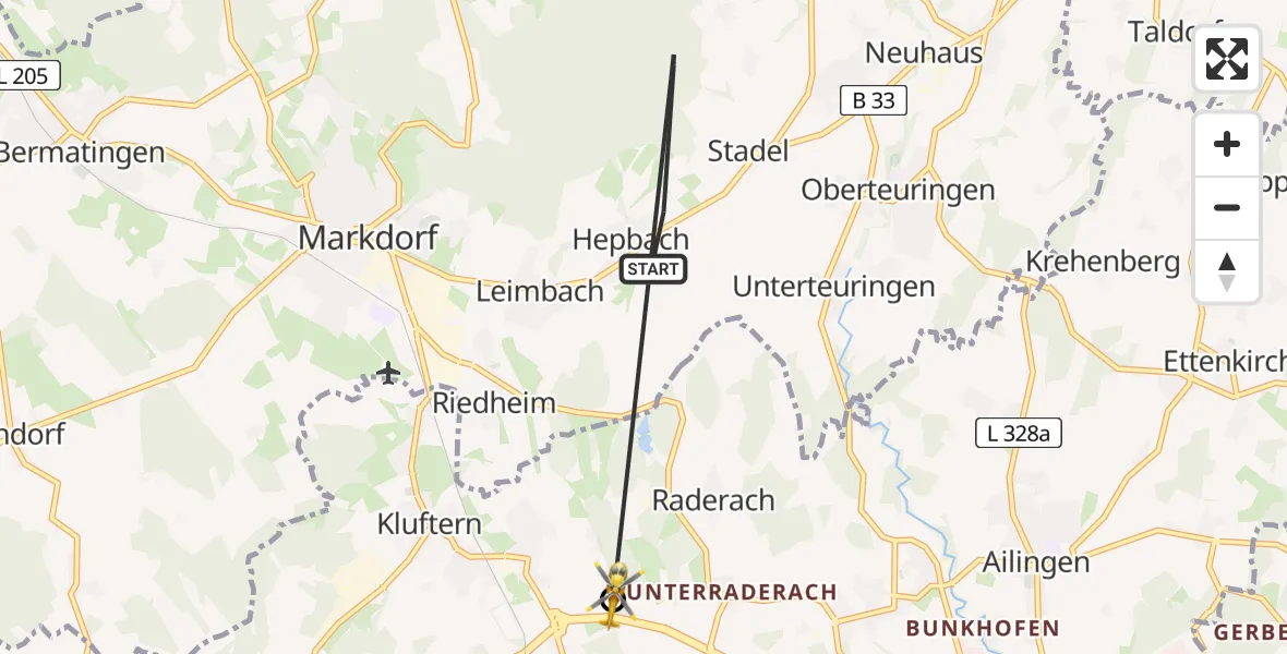 Flugroute Rettungshubschrauber Markdorf - Friedrichshafen, 15 August 2026, 14:22