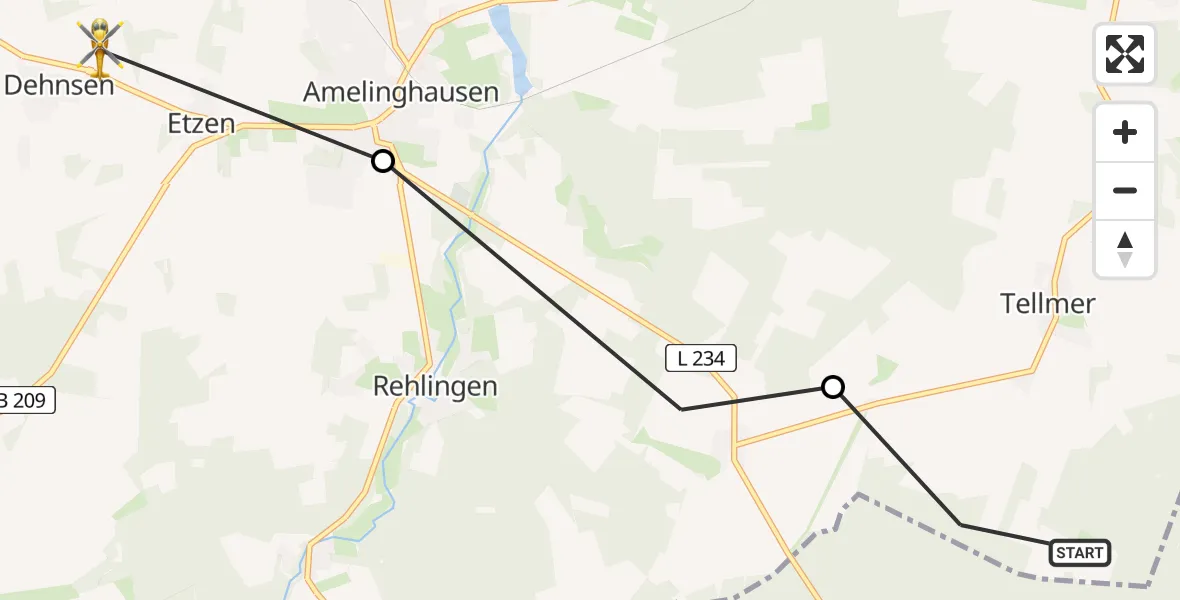 Flugroute Rettungshubschrauber Betzendorf - Amelinghausen, 15 August 2026, 14:29