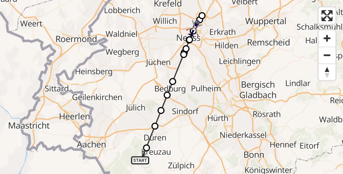 Flugroute Polizeihubschrauber Hürtgenwald - Düsseldorf, 15 August 2026, 14:33