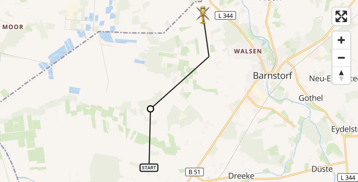 Flugroute Rettungshubschrauber Drebber - Barnstorf, 15 August 2026, 14:36