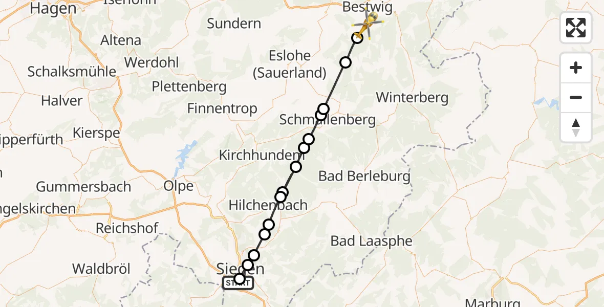 Flugroute Rettungshubschrauber Evangelisches Jung-Stilling Hospital - Bestwig, 15 August 2026, 14:39