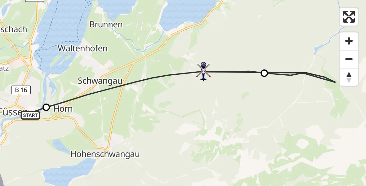 Flugroute Polizeihubschrauber Füssen - Schwangau, 15 August 2026, 14:47