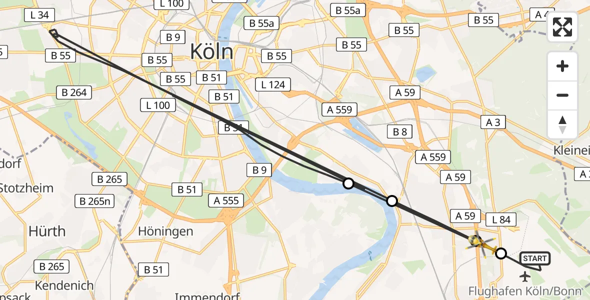 Flugroute Rettungshubschrauber Köln Bonn Flughafen - Köln, 15 August 2026, 14:50
