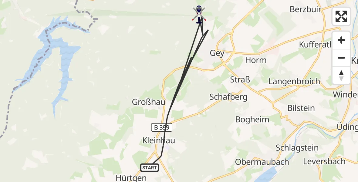 Flugroute Polizeihubschrauber Hürtgenwald - Hürtgenwald, 15 August 2026, 14:50