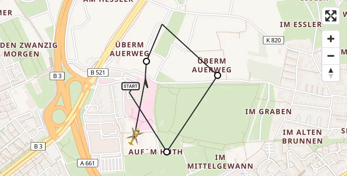 Flugroute Rettungshubschrauber Frankfurt am Main Accident Hospital Roof - Frankfurt am Main Accident Hospital Ground, 15 August 2026, 14:53