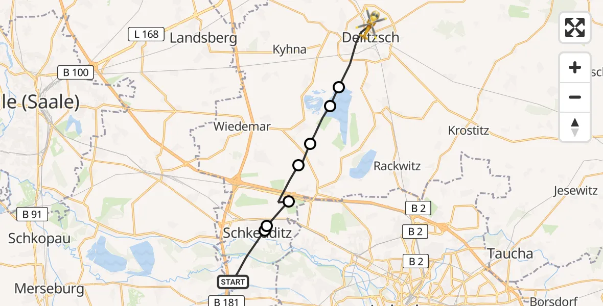 Flugroute Rettungshubschrauber Schkeuditz - Delitzsch, 15 August 2026, 14:54