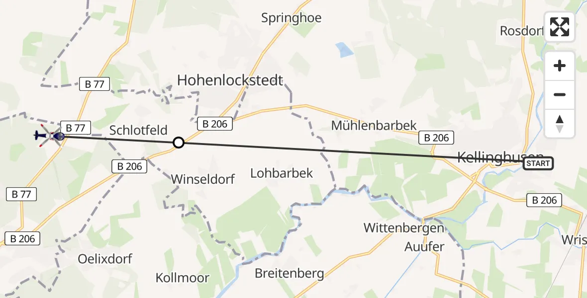 Flugroute Polizeihubschrauber Kellinghusen - Itzehoe, 15 August 2026, 14:57