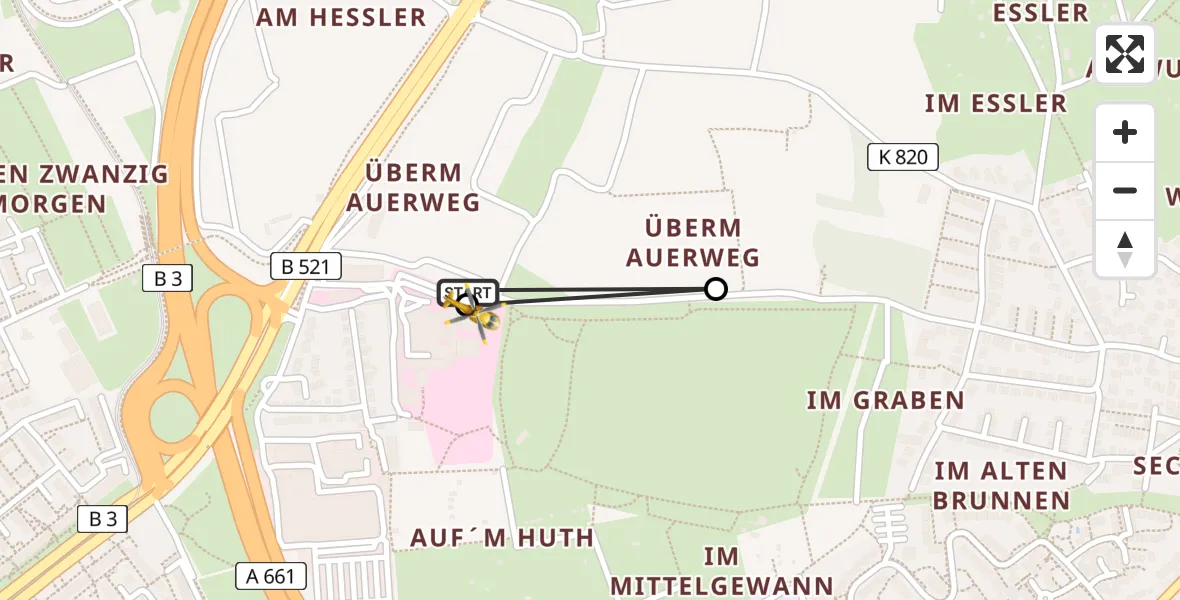 Flugroute Rettungshubschrauber Frankfurt am Main Accident Hospital Roof Helipad (CHX2) - Frankfurt am Main Accident Hospital Roof Helipad (CHX2), 15 August 2026, 14:59