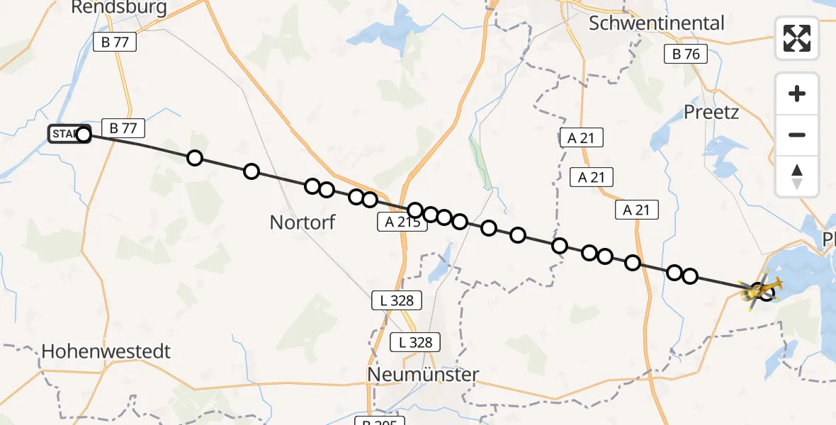Flugroute Ambulanzhubschrauber Hörsten - Ascheberg (Holstein), 15 August 2026, 15:02