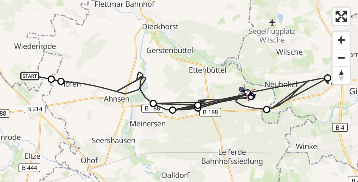 Flugroute Polizeihubschrauber Langlingen - Müden (Aller), 15 August 2026, 15:02
