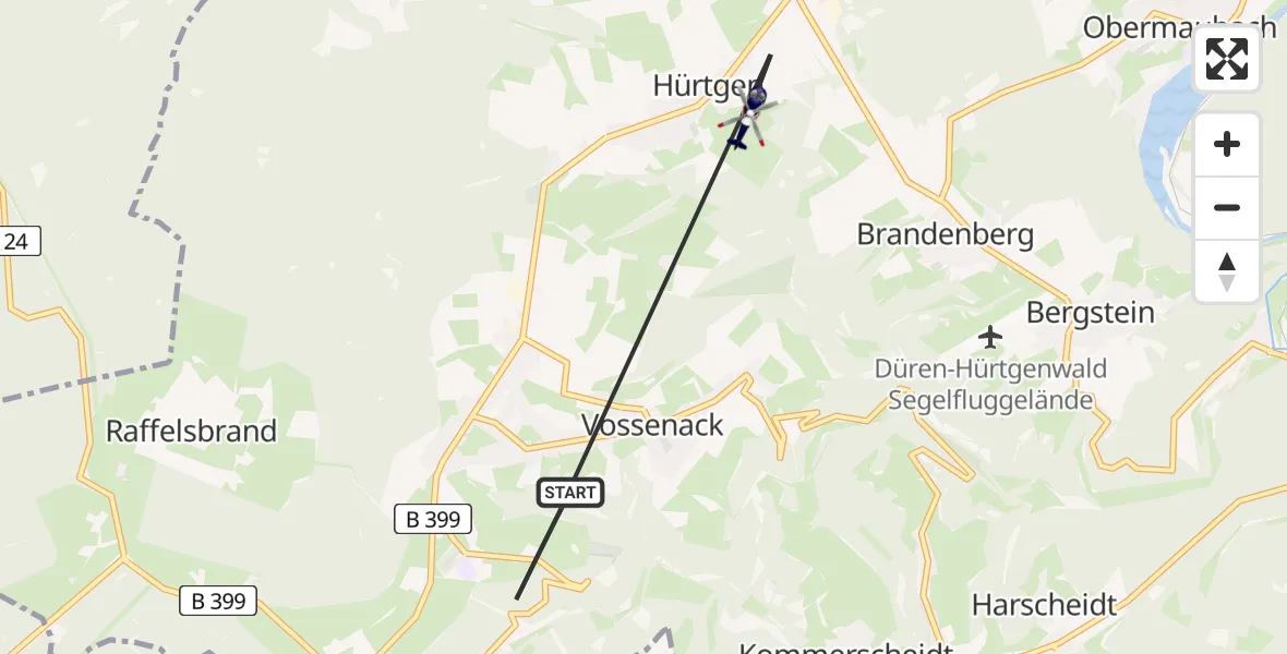 Flugroute Polizeihubschrauber Hürtgenwald - Hürtgenwald, 15 August 2026, 15:02