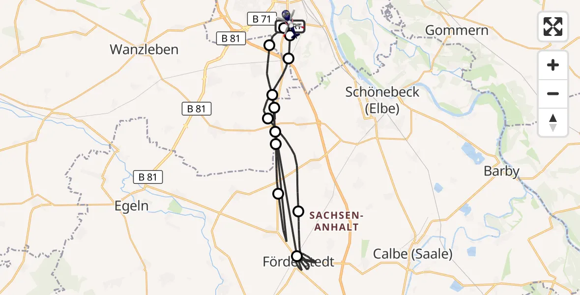Flugroute Polizeihubschrauber Magdeburg City Flugplatz - Magdeburg City Flugplatz, 15 August 2026, 15:03