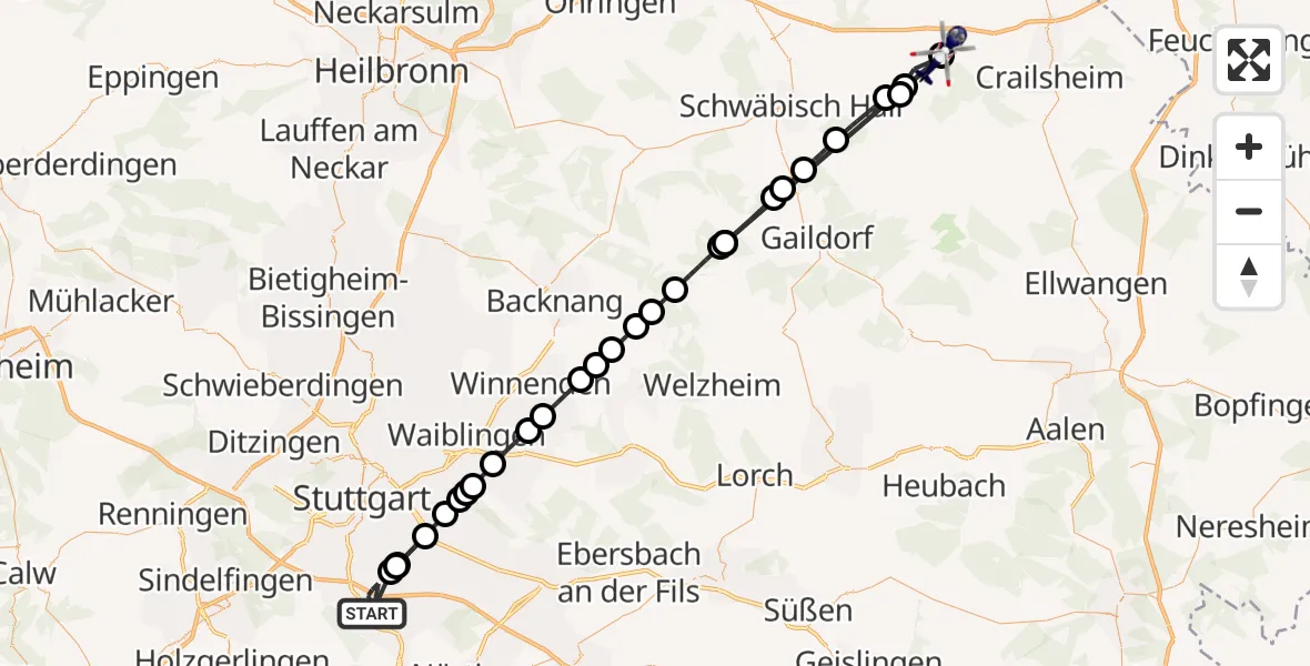 Flugroute Polizeihubschrauber Flughafen Stuttgart - Ilshofen, 15 August 2026, 15:07