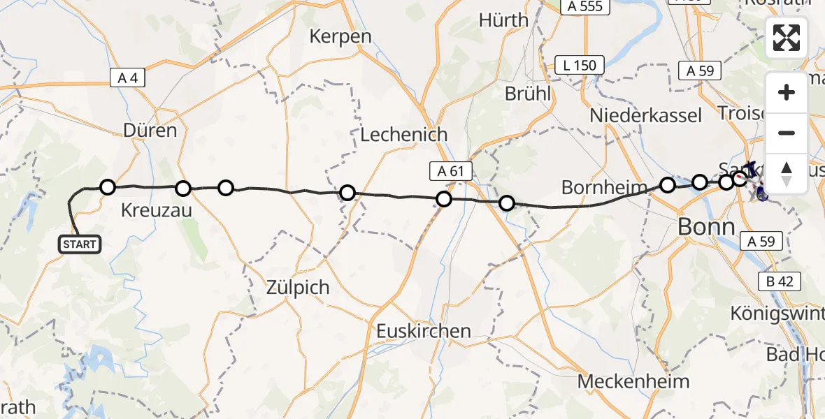 Flugroute Polizeihubschrauber Hürtgenwald - Bonn-Hangelar Flugplatz, 15 August 2026, 15:14