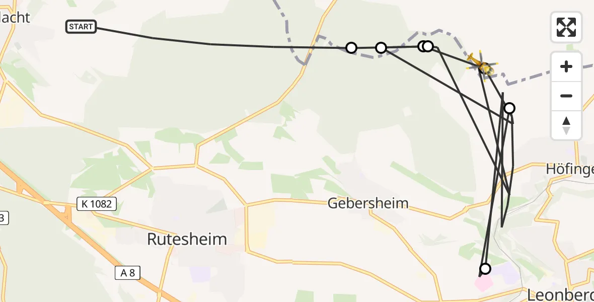 Flugroute Rettungshubschrauber Weissach - Leonberg, 15 August 2026, 15:19