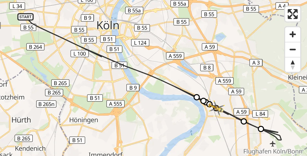 Flugroute Rettungshubschrauber Köln - Köln, 15 August 2026, 15:20