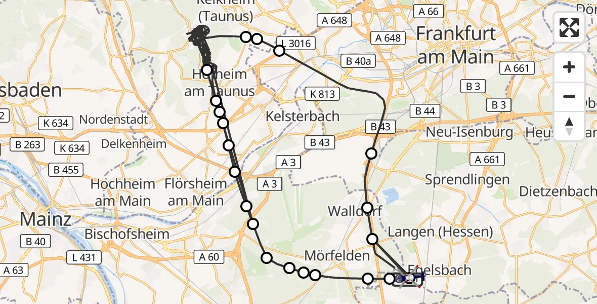 Flugroute Polizeihubschrauber Flughafen Frankfurt-Egelsbach - Flughafen Frankfurt-Egelsbach, 15 August 2026, 15:23