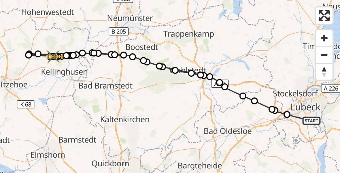 Flugroute Rettungshubschrauber Lübeck - Oeschebüttel, 15 August 2026, 15:33