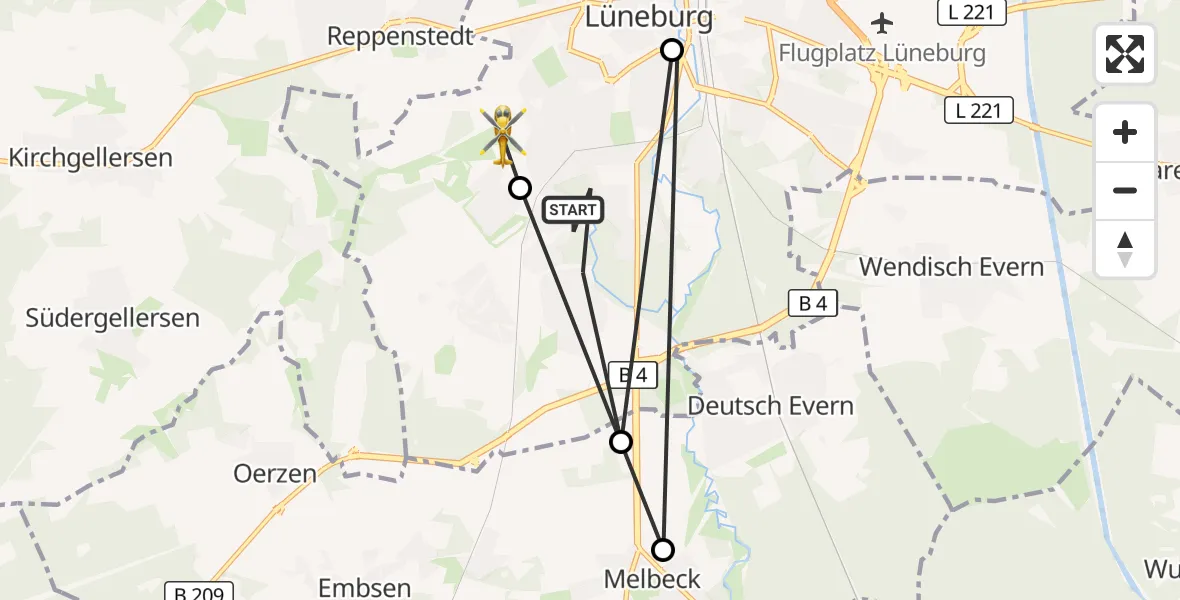 Flugroute Rettungshubschrauber Lüneburg - Lüneburg, 15 August 2026, 15:34