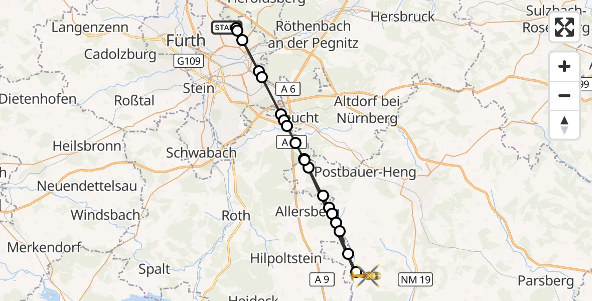 Flugroute Ambulanzhubschrauber Flughafen Nuremberg - Freystadt, 15 August 2026, 15:37