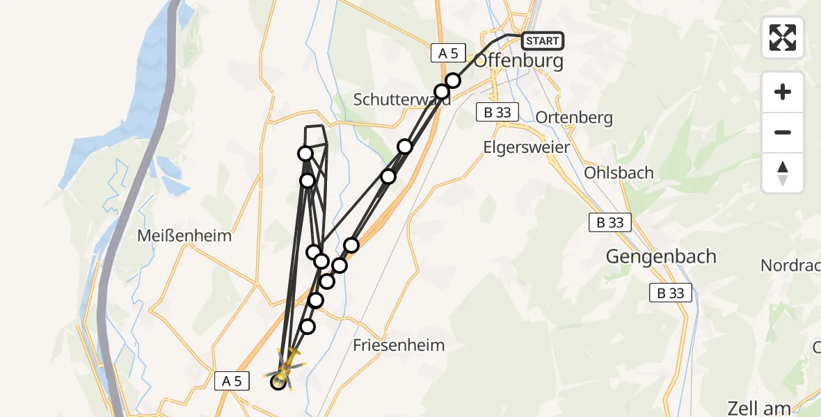 Flugroute Rettungshubschrauber Offenburg - Lahr Flughafen, 15 August 2026, 15:38