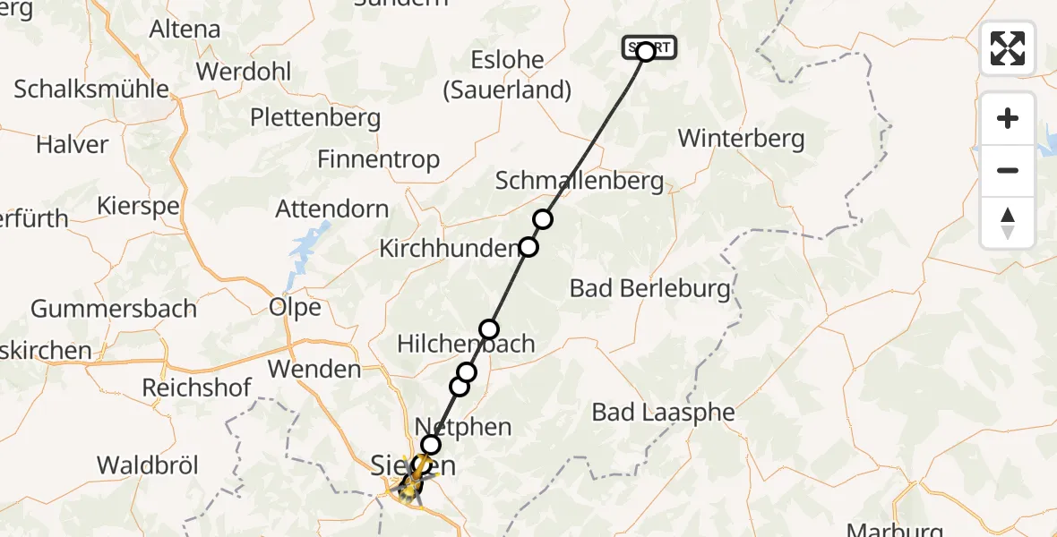 Flugroute Rettungshubschrauber Bestwig - Siegen, 15 August 2026, 15:38