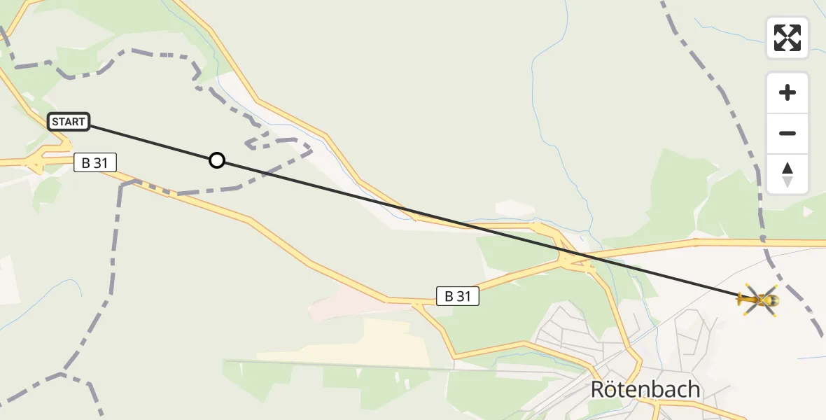 Flugroute Ambulanzhubschrauber Titisee-Neustadt - Friedenweiler, 15 August 2026, 15:48